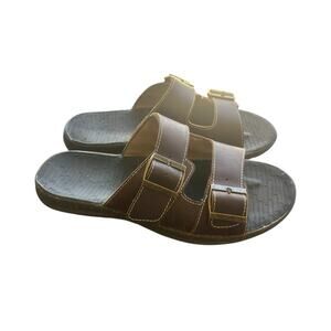 Bass‎ Bunker mens slip on brown leather sandals size 10